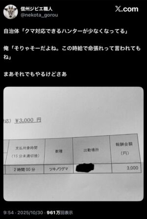 livegalileo 1761880932 101 300x447 - 【悲報】 ツキノワグマ狩り、時給1500円